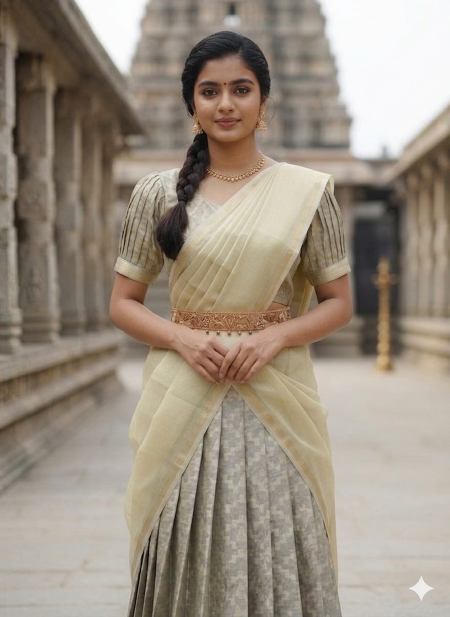 Silver Bloom Traditional Half Saree