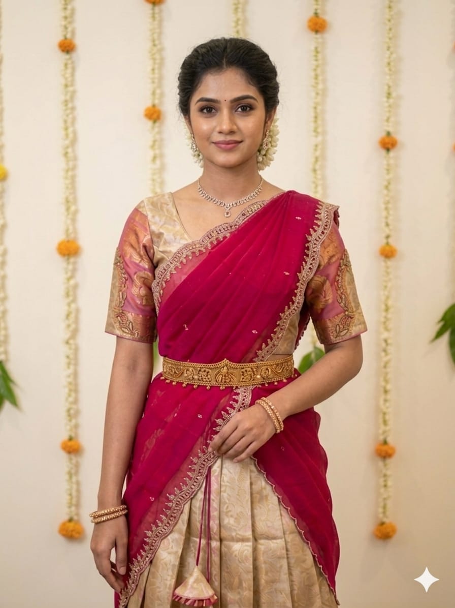Traditional Pattu Style Half Saree for Women & Girls