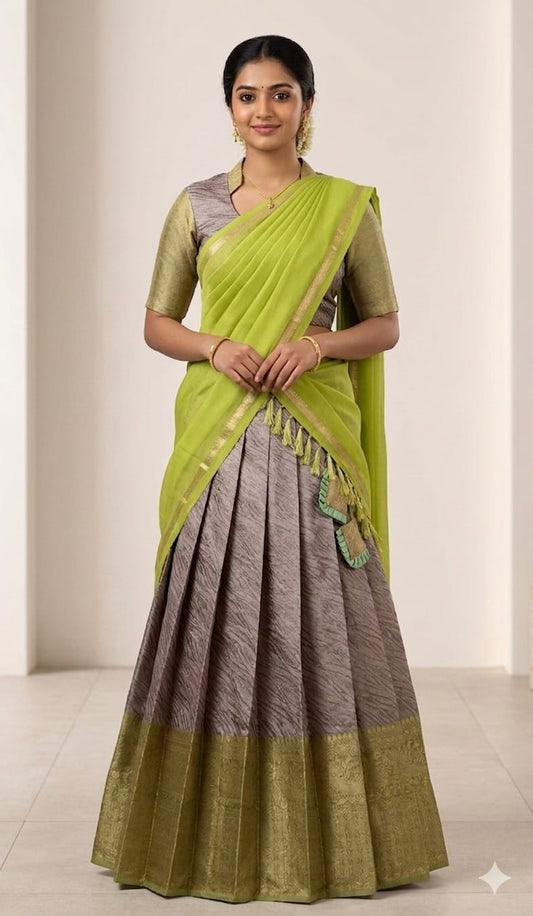 Elegant Self Design Half Saree with Zari Border