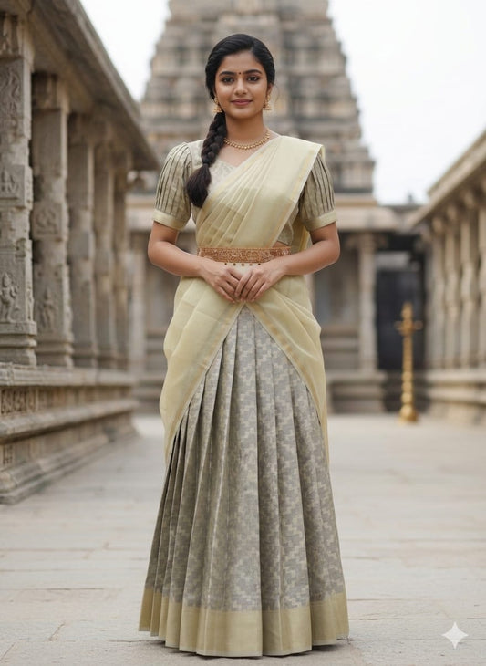 Silver Bloom Traditional Half Saree