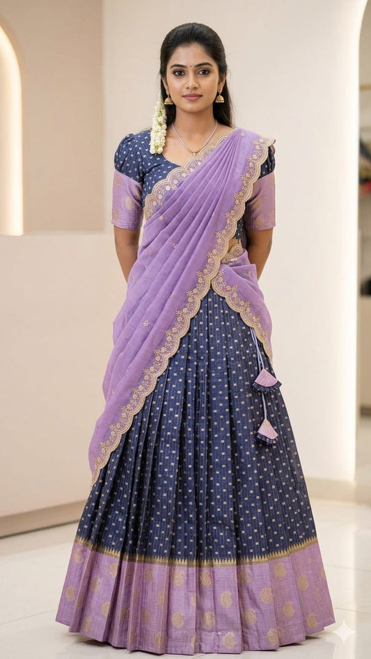 Festive Wear Silk Blend Half Saree for Girls