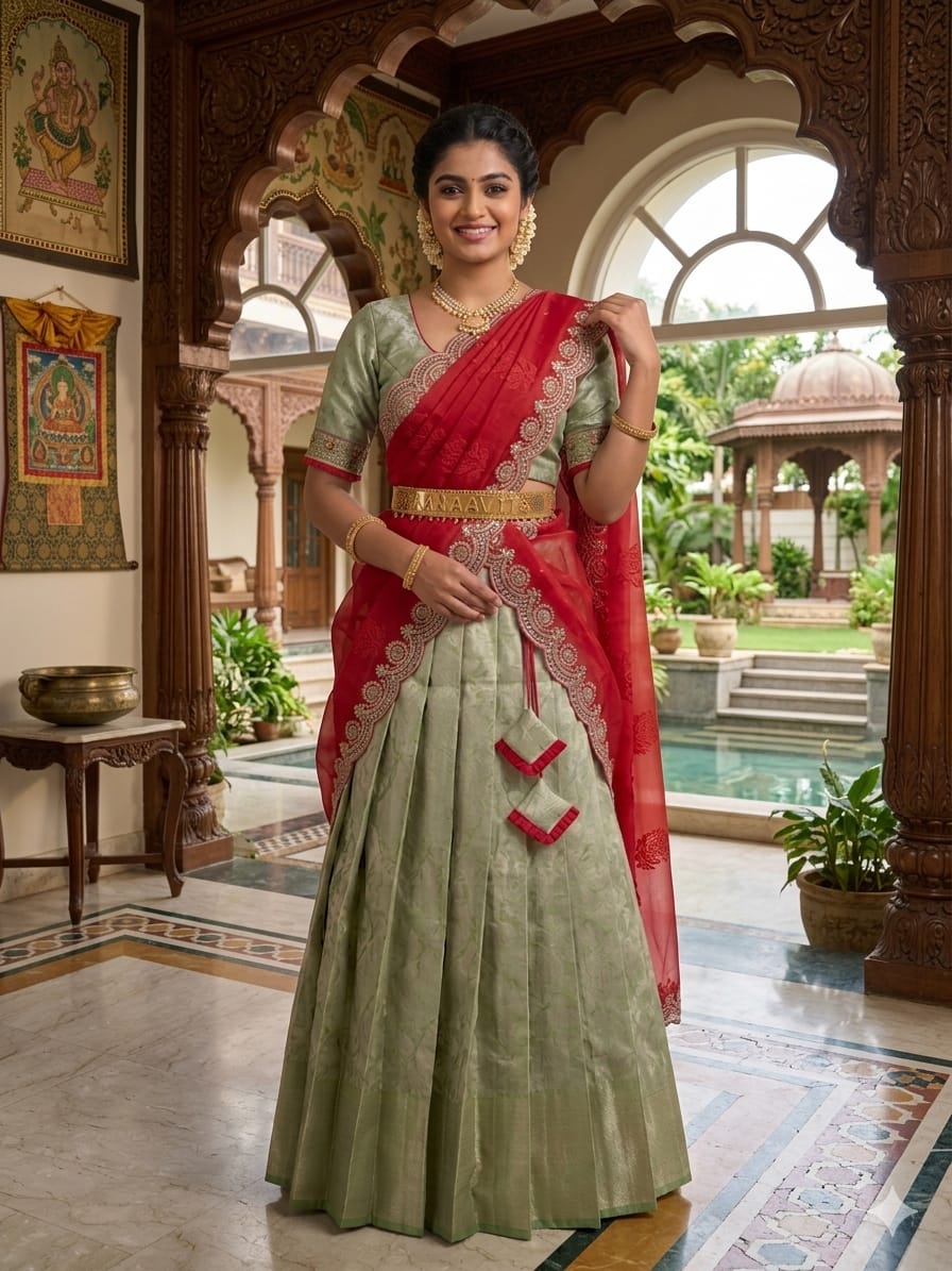 Traditional Embroidered Half Saree for Women