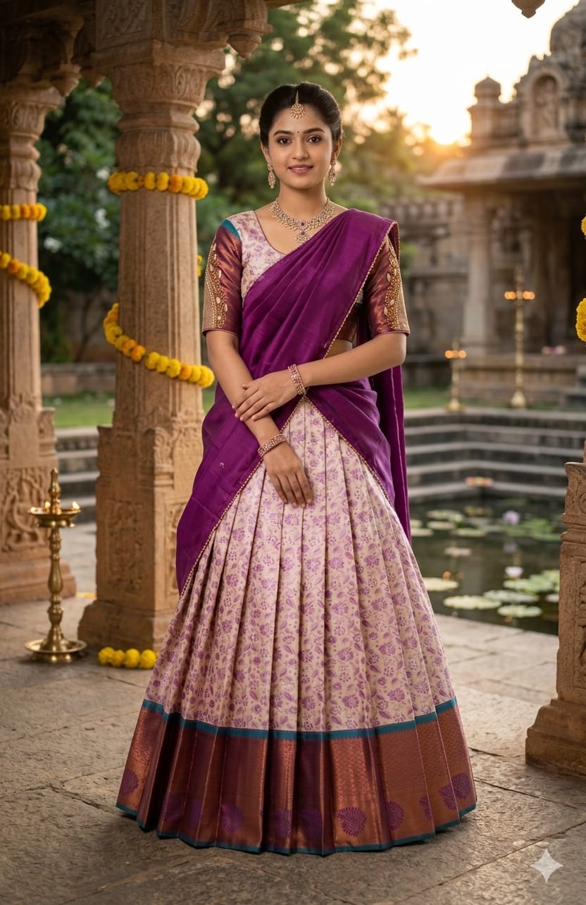 Bridal Style South Indian Half Saree