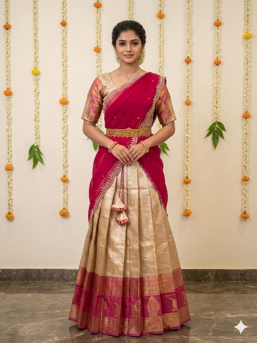 Traditional Pattu Style Half Saree for Women & Girls