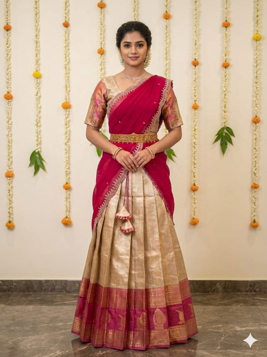 Traditional Pattu Style Half Saree for Women & Girls