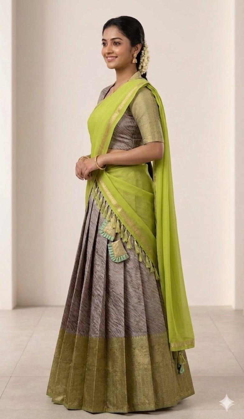 Elegant Self Design Half Saree with Zari Border
