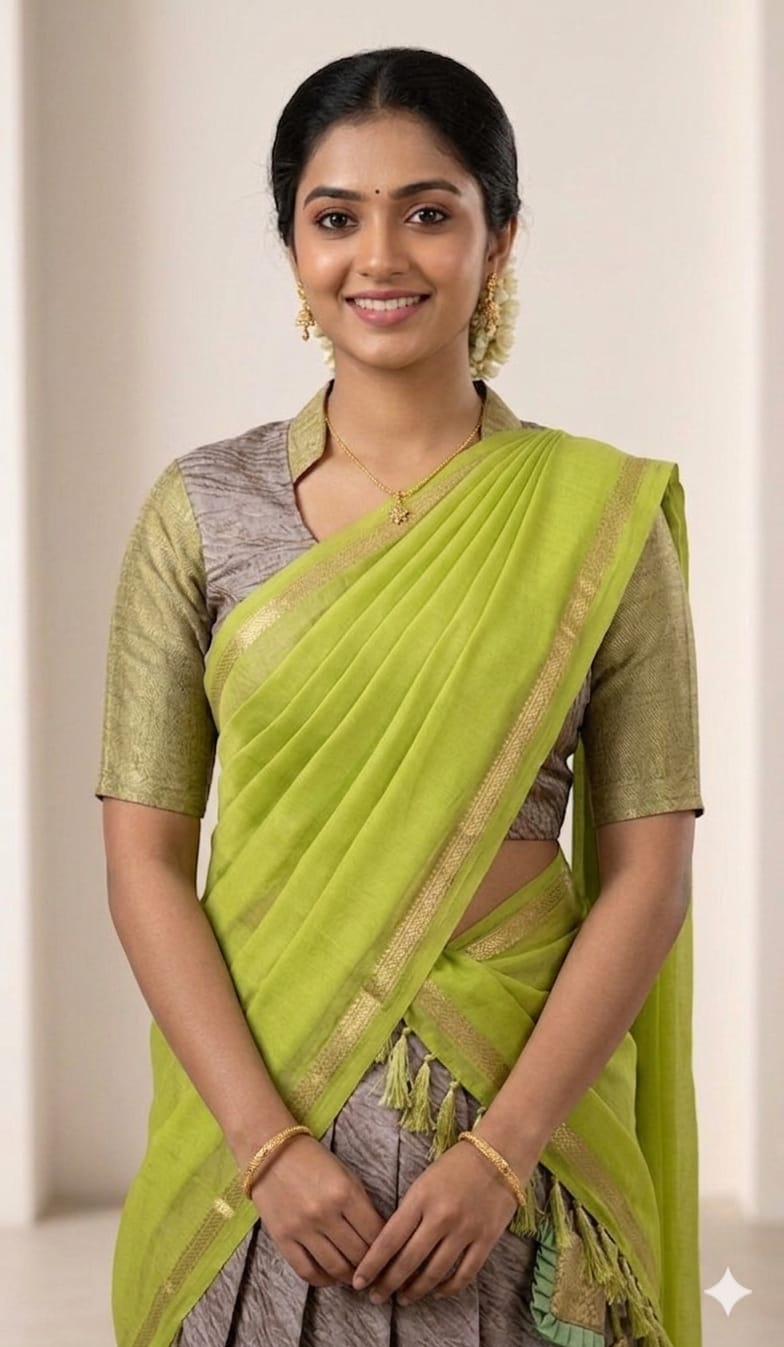 Elegant Self Design Half Saree with Zari Border