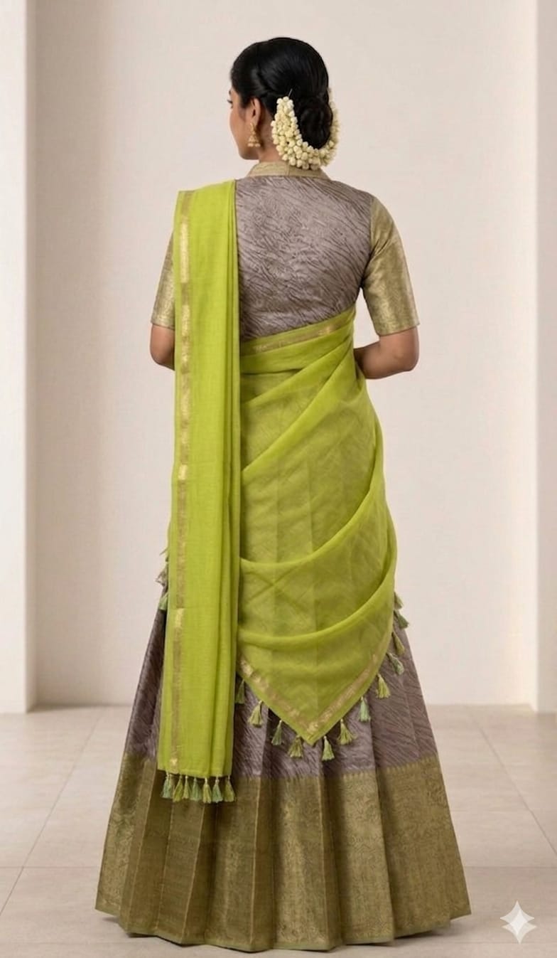Elegant Self Design Half Saree with Zari Border