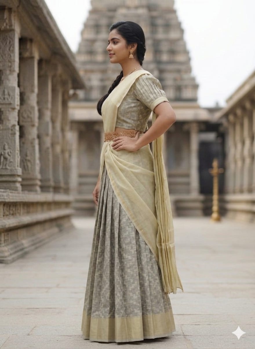 Silver Bloom Traditional Half Saree