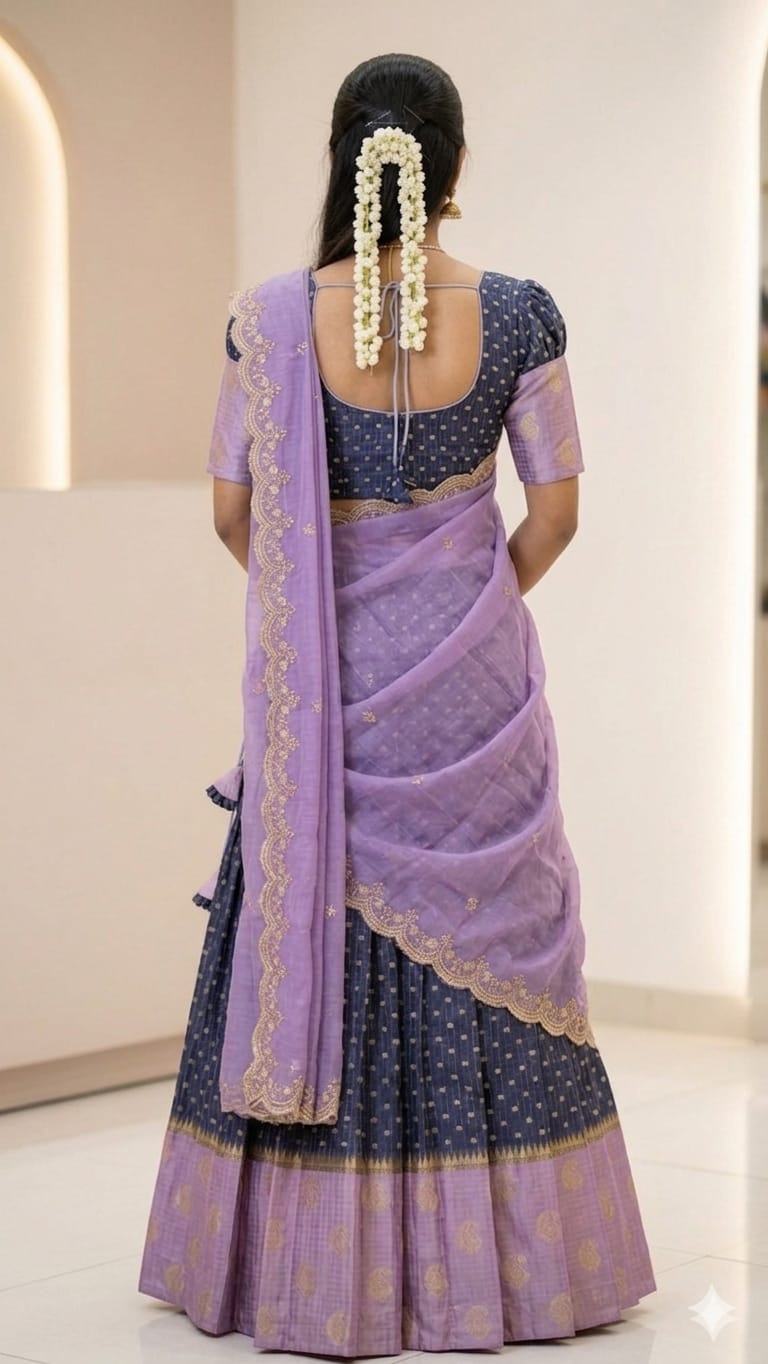 Festive Wear Silk Blend Half Saree for Girls