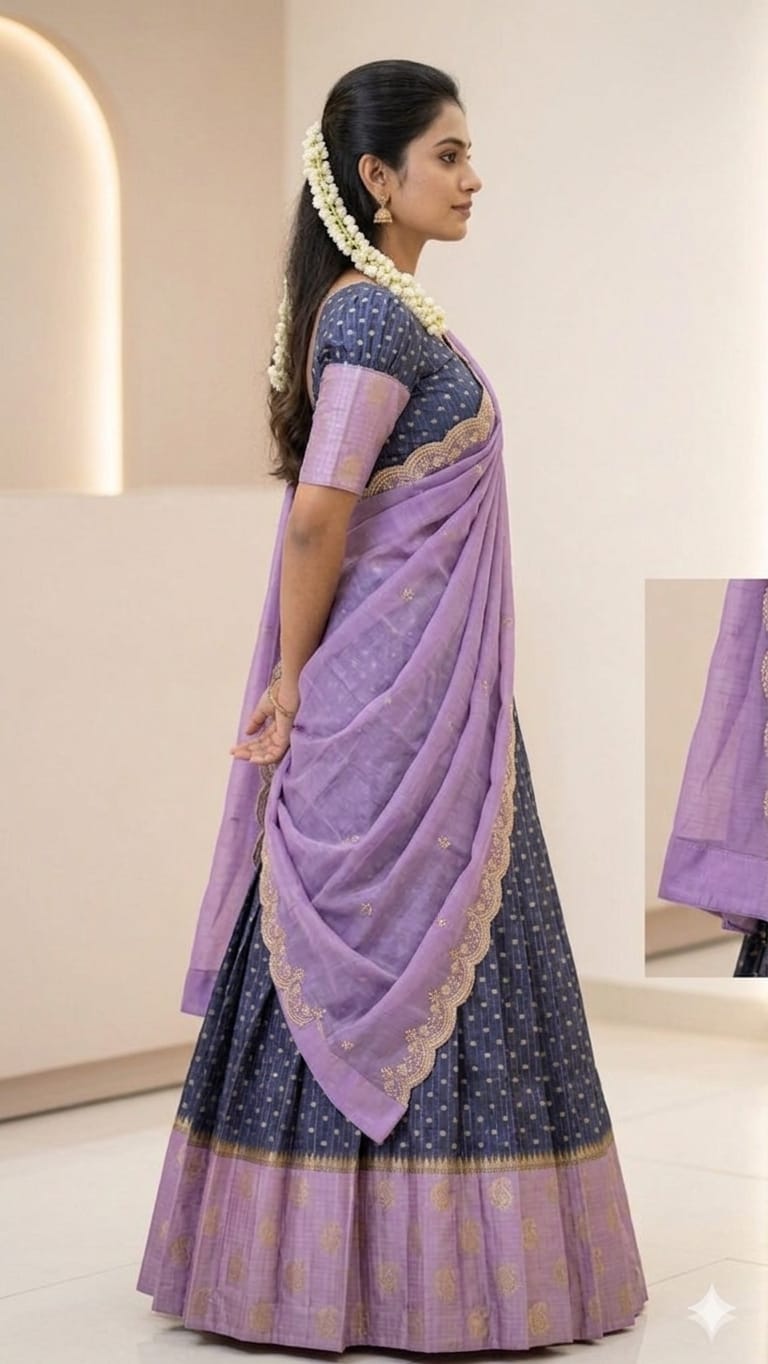 Festive Wear Silk Blend Half Saree for Girls