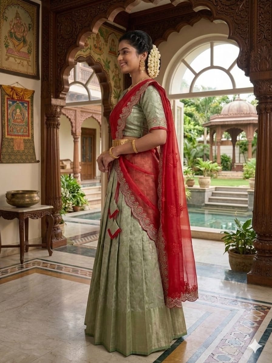 Traditional Embroidered Half Saree for Women