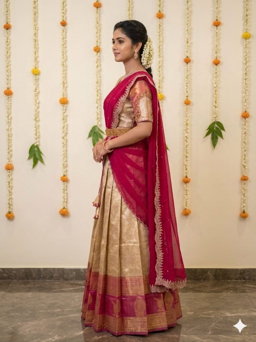 Traditional Pattu Style Half Saree for Women & Girls